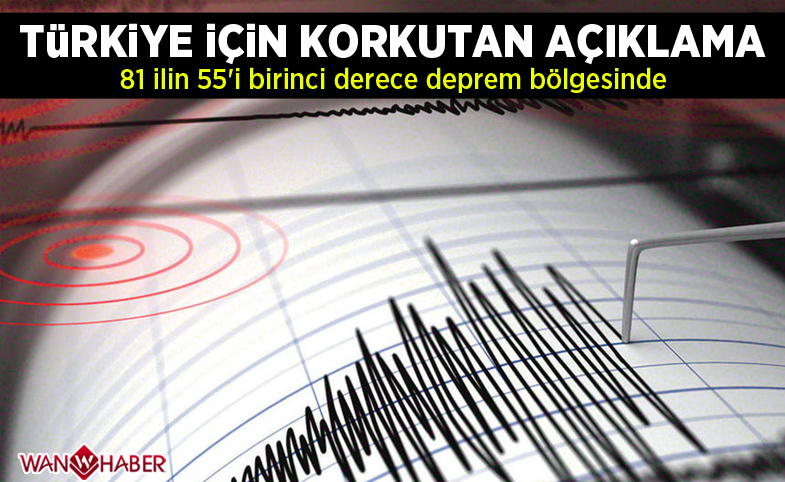 Türkiye'deki 81 ilin 55'i birinci derece deprem bölgesinde