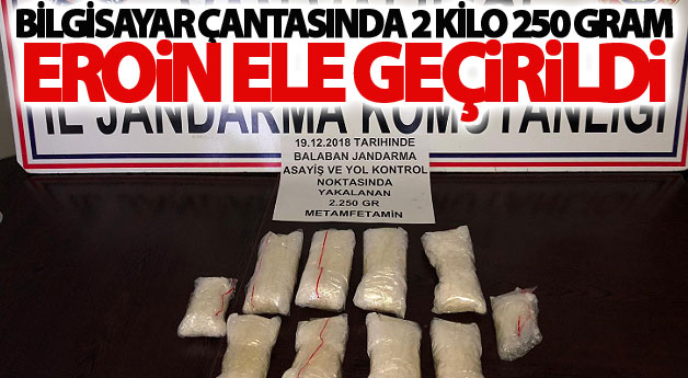 Bilgisayar çantasında 2 kilo 250 gram eroin ele geçirildi