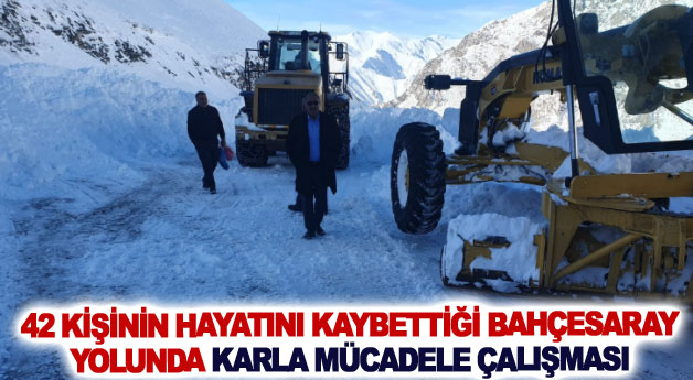 42 kişinin hayatını kaybettiği Bahçesaray yolunda karla mücadele çalışması