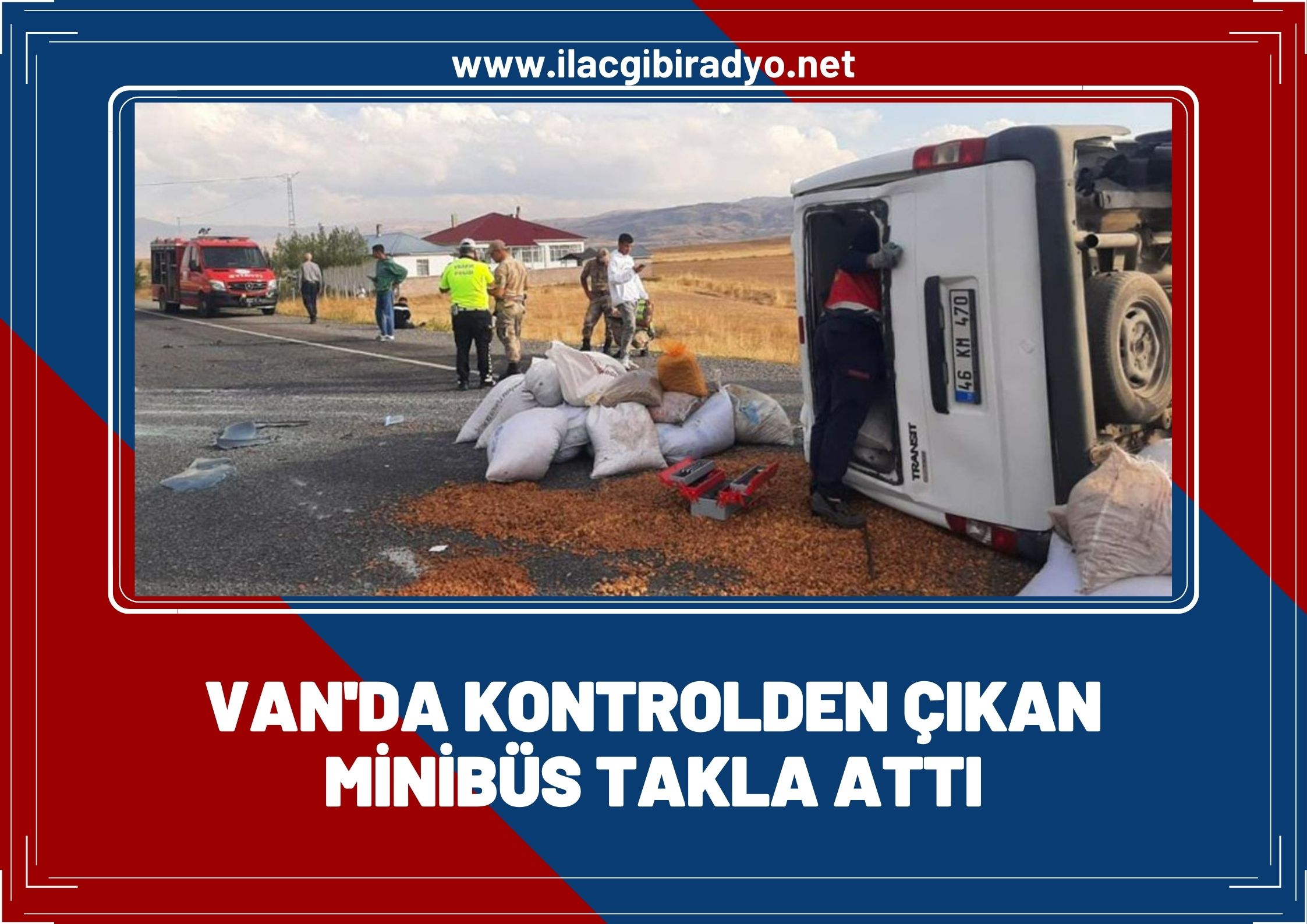 Van'da kontrolden çıkan minibüs takla attı