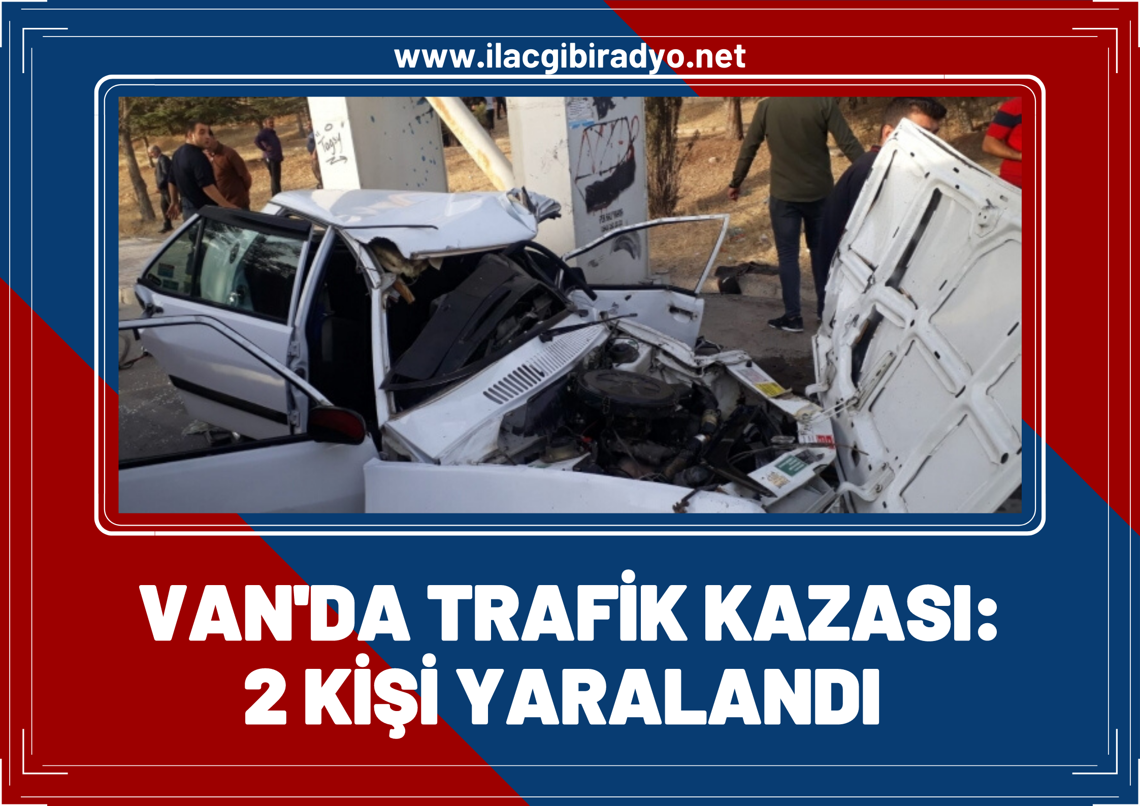 Van’da kontrolden çıkan otomobil üst geçit direğine çarptı: 2 yaralı!