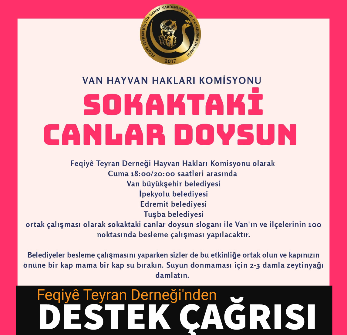 Feqiyê Teyran Derneği'nden destek çağrısı